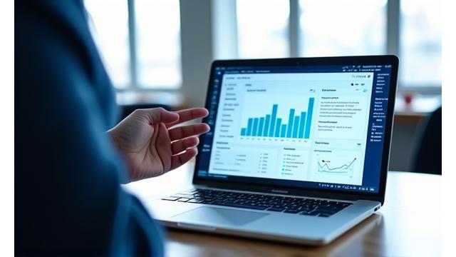 Image of a person presenting a webinar about financial analytics, with charts on screen