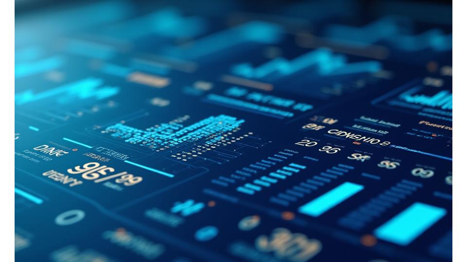 A digital dashboard displaying service level agreement metrics with high uptime percentages and performance charts, representing system reliability and financial accuracy.